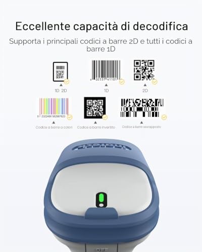 Inateck 2D 1D Wireless Barcode Scanner Bluetooth 5.0 Support Barcode Reader Lottery Receipts BCST-73