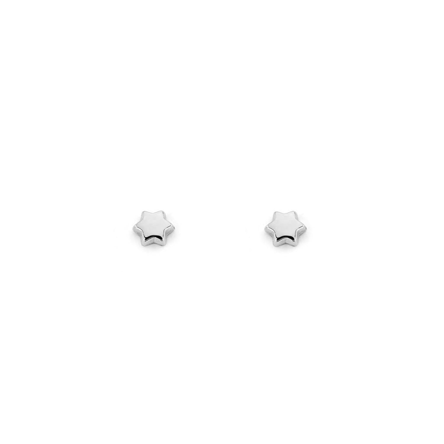 Pendientes Bebe o niña oro blanco Estrella lisa kts