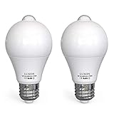 Motion Sensor Light Bulb Dusk to Dawn Built-in PIR Motion Detector Bulbs 9W 2700K Warm White Auto On/Off E26 Base for Stair Porch Garage 2-Pack by LUXON