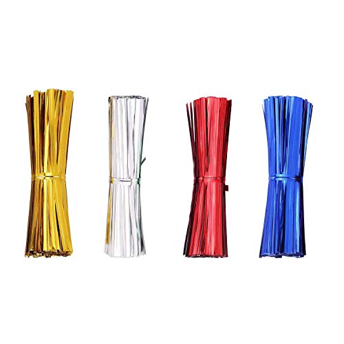 4″ Metallic Twist Ties 800pcs – 4 Colors, Gold, Silver, Red and Blue by Jamine Dreamin (Mix)