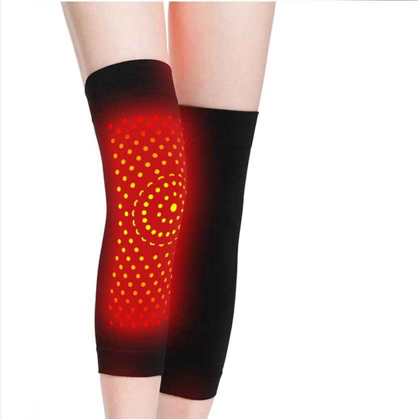 Qchomee Self Heating Knee Brace Support Fleece Magnets Warmer Winter Thermal Compression Wrap Sleeves Treating Injury for Arthritis, Joint Pain Relief, Sports Recovery, Black Pad, One Size