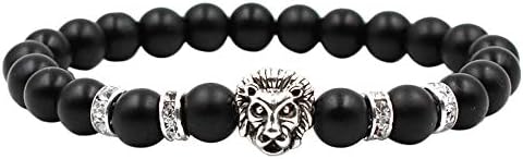 Gahrchian 8mm Lava Natural Stone Bracelet Lion Stone Rock Black Onyx Bracelet 2 Color Choice Men Women Bracelet