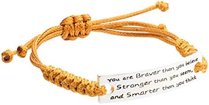 Inspirational Jewelry Bracelet – You are Braver & Stronger Than You Think Quote – Silver Charm Wrap – Engraved Sayings for Inspiration, Motivation for Women, Men, Teens, Girls.