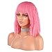 eNilecor Women Short Bob Fluffy Hair Full Wigs with Bangs Heat Resistant Kinky Straight Custom Cosplay Party Wigs (Pink)