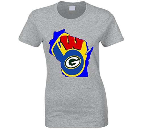 Wisconsin Sports Teams T-Shirt Packers Brewers Badgers Ladies Sports T-Shirt M Sport Grey