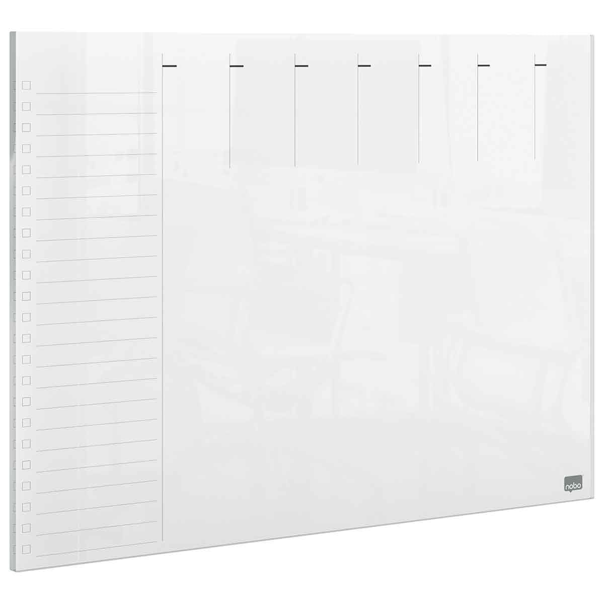 Nobo Transparent Acrylic Mini Whiteboard Weekly Planner, A4, Desktop/Wall Mounted, Dry Erase, Frameless, 210 x 297 mm, Includes Marker Pen And Mounting Pads, Clear, 1915614