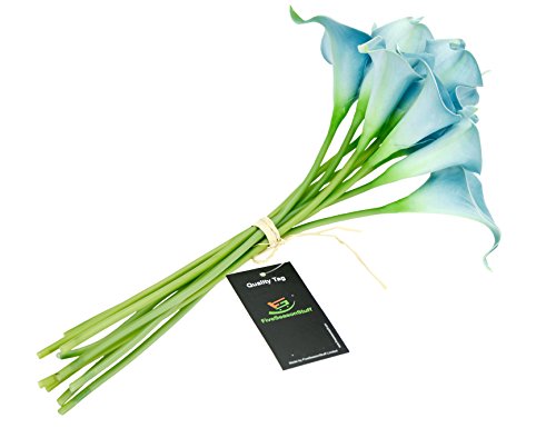 FiveSeasonStuff 10 Stems of Real Touch Calla Lillies (Latex) Artificial Flower Bouquet, Perfect for Wedding, Bridal, Party, Home Office Décor DIY (Milky Blue) - Thumbnail 5