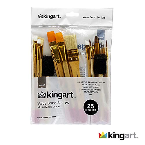 KINGART 25. Pc Mixed Media Value Brush Set