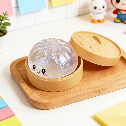 2026 New Glitter Dumpling Squishy Box, Stress Relief, Soft Squeeze Decompression Dough, Glitter Dumpling Squishy for Stress Relief