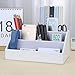 KINGFOM Pu Leather Desk Organizer with 5 Compartments Holder, Multi-Functional Office Supplies Storage Caddy for Pen/Pencil, Phones, Remote Controller and Desktop Accessorie White