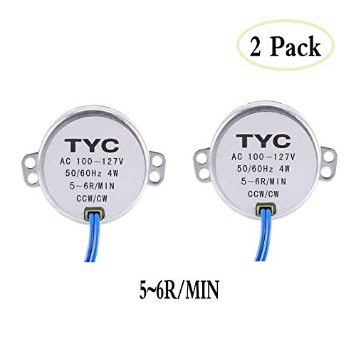 2Pack Synchronous Synchron MotorTurntable Motor Electric Motor for Cup Turner,Cuptisserie,Tumbler Cup Rotator with 7mm Flexible Coupling Connector,50/60Hz AC100~127V 4W CCW/CW (5-6RPM)
