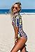 Aleumdr Womens Zip Front Printed Half Sleeve One Piece Swimsuit Rash Guard Swimwear Color Blocked Plus Size XL Size Multicoloured