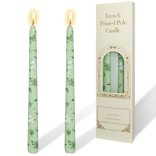 Set Light Green Flower Taper Candles