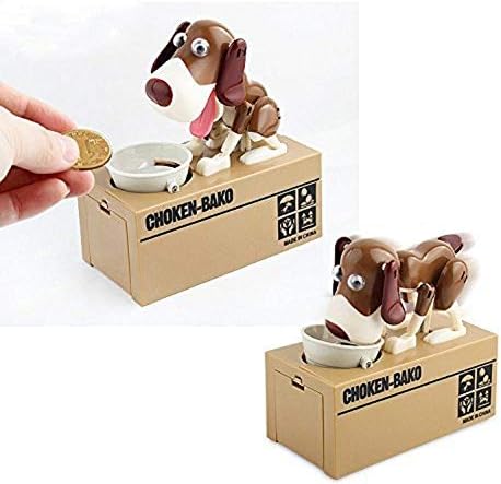 Wembley Toys Save Adorable Robotic Coin Stealing Hungry Dog Saving Bank Coin Gift Box Collection Piggy Money Bank (Brown)