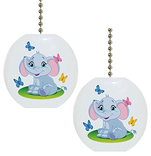 Set of 2 Baby Elephant Butterflies Solid Ceramic Fan Pulls