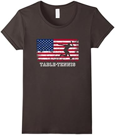 Womens American Flag Table-tennis T-Shirts - Table-tennis Team Spor Large Asphalt