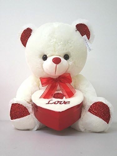 Big 15" Cute Ivory Valentine's Super Soft Teddy Bear Plush Holding Heart Shape case (Box) Great for Chocolate or Gift Card Great for Valentine Day ,Mother"s day
