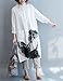 Yesno Q18 Women Long Button-Down Shirts Blouses Dress Casual Loose Fit Ink Painting 100% Linen Highly Split Sides,White,X-Large