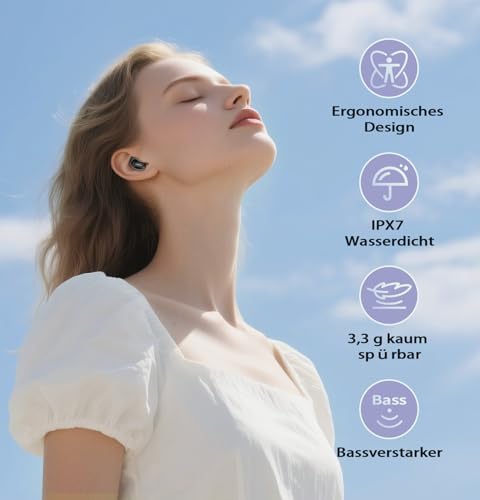 Bluetooth Headphones, Sleep Headphones, In-Ear Headphones, Wireless Bluetooth 5.4, Hi-Fi Sound with ANC+ENC 4 Microphones, 48H Headphones, IPX7 Sleep Mode without Warnings, Comfortable Side Sleepers