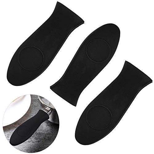 StyleZ 3 PCS Silicone Heat Resistant Hot Handle Holder Kitchen Fry Pan Metal Frying Pans Pot Sleeve Grip Handle (Black)