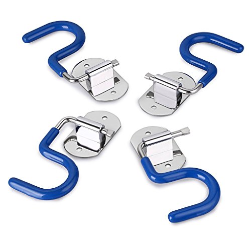 Heavy Duty Broom Mop Holder Organizer of 18/8 Stainless Steel, 4 Pack S-Type Space Saver Cleaning Tools Organizer Brooms Mops Rakes Mop Handle Holder for Kitchen Garage Bathroom (Wall Mounted - Blue)