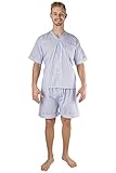 Men's Woven Pajama V-Neck Sleepwear Short Sleeve Shorts and Top Set, Sizes S/4XL - Blue Navy Striped - Large