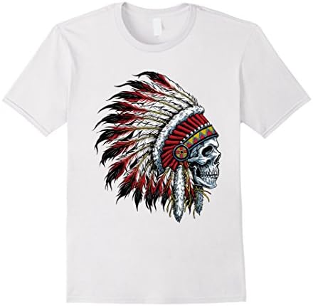 Mens Native American Skull T-Shirt Medium White