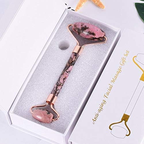 QXLPDY Massage Stone Face Roller Gift Boxed Jade Massage Roller Slimming Anti Wrinkle Cellulite Neck Beauty Natural Cryatal Stone Tool Set Rose Gold