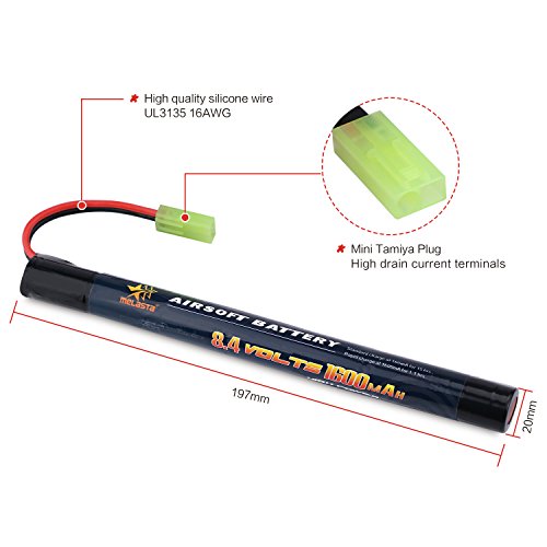 melasta 2Pack 2/3A 8.4v 1600mAh Stick NIMH Airsoft Guns Battery Pack with Mini Tamiya Connector