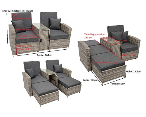 DEGAMO Doppel-Funktionsliege Gartensofa Gartenliege Matera, Aluminiumgestell + Polyrattangeflecht grau Bicolor, Polster grau, Rückenteile verstellbar, Outdoor – Bild 5