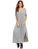 MakeMeChic Women's Casual Loose Pocket Long Dress Short Sleeve Split Maxi Dress