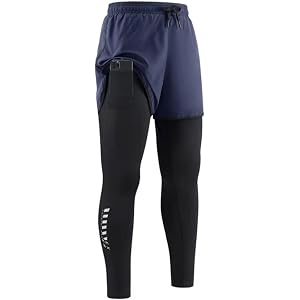 mxxaac Men's 2-in-1 Running Gym Athletic Leggings with Phone Pockets | Quick-Dry Breathable Fabric with Elastic Drawstring Wa