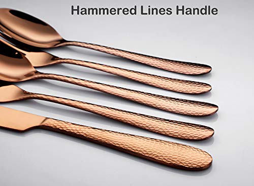 Rose Gold 12-Piece Dinner Spoons Set, 7.5-inch Stainless Steel Hammered Rose Gold Flatware Silverware Cutlery Utensils… - Image 7
