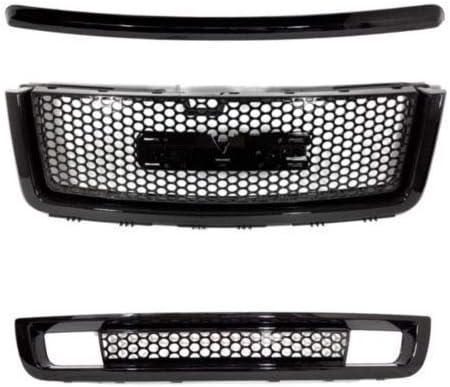 Front Grill for GMC Sierra 1500 2007-2013 | Denali Style Glossy Black ABS | Upper Lower Grilles and Hood Molding Trim | by JX Accessories