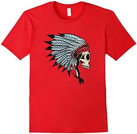 Men's Skull With Indian Headdress Native American T-Shirt 3XL Red