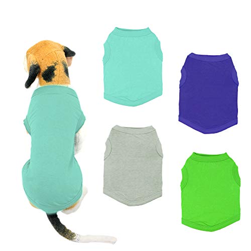 YAODHAOD Solid Color Dog T-Shirts Clothes, Cotton Shirts Soft and Breathable, Dog Shirts Apparel Fit for Small Extra Small Medium Dog Cat 4pcs (L)
