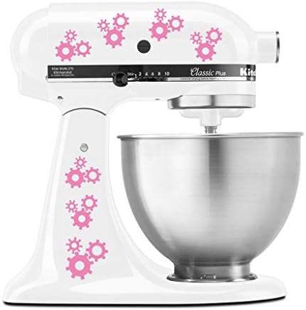 Cogs and Gears Engineering Mechanical Tattoo Style Art - Vinyl Decal Set for Kitchen Mixers - Light Pink