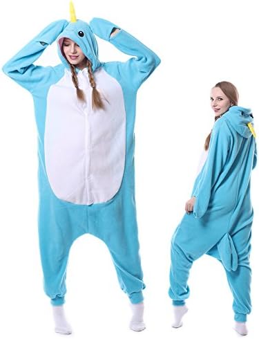 Adult Narwhal Onesie Animal Costume Pajamas Cosplay One Piece Sleepwear For Women Men