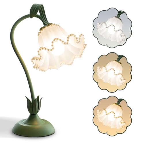 AQDZCNF Blumen-Tischlampe, LED-Leselampe, Vintage-Nachtlicht, 3 Farbmodi, Kawaii-Nachttischlampen, Wohnzimmerdekoration, Schlafzimmer-Tischlampe, Heim