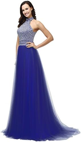 Solovedress Women's Luxury Beaded Prom Dress Halter Evening Dress Gowns Bride