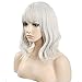BERON 14 Inches Silver Wig Short Curly Wig Women Girl's Synthetic Wig Silver White Wig with Bangs Wig Cap Included