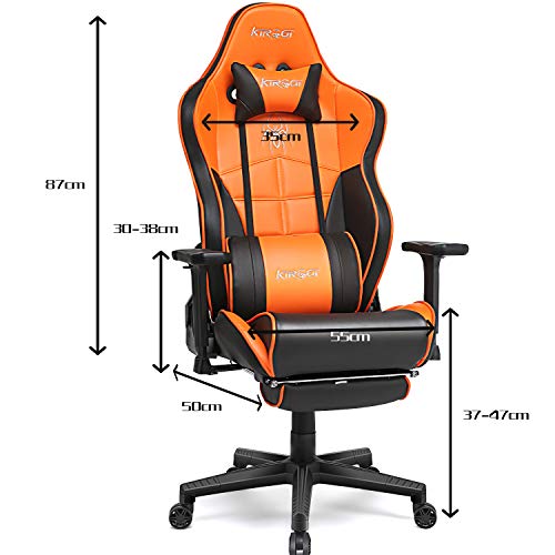 Kirogi-Silla-Gaming-Silla-Gamers-con-reposapies-Silla-ergonomica-de-Ordenador-Silla-reclinable-de-Adultos-para-Juegos-de-PC-Silla-de-Oficina-Grande-con-Cuero-de-Fibra-de-CarbonoNaranja