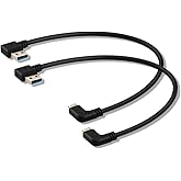 Oxsubor USB C 90 Degree Right Angle Cable Extension USB 3.0 Type c Cable Left Angle Male (25CM,9.8IN)(2 Pack)