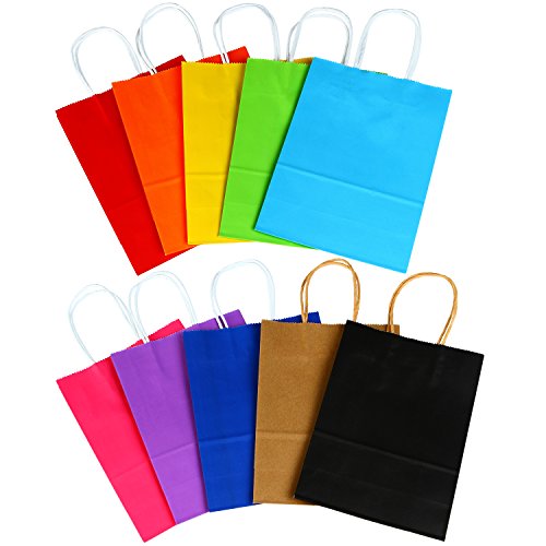 Coobey 20 Pieces Paper Party Bags Gift Bag Kraft Bag with Handle for Birthday, Tea Party, Wedding and Party Celebrations, Multicolour (Set D)