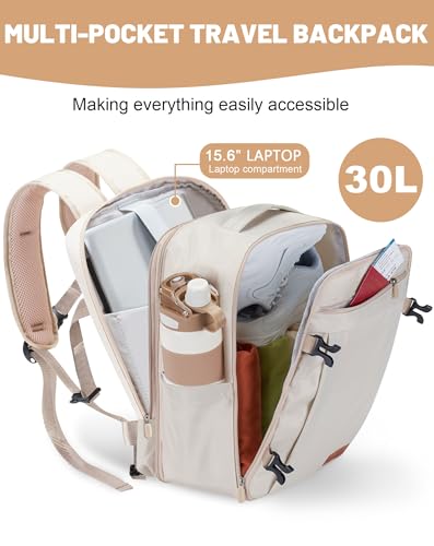 MOCOCITO Travel Backpack Cabin Airplane 40 x 30 x 20, Travel Suitcases Cabin for Vueling Waterproof Backpack Hand Luggage, 30 L Backpack for Men, Women, Travel Backpack, Laptop Backpack (Beige Cream)