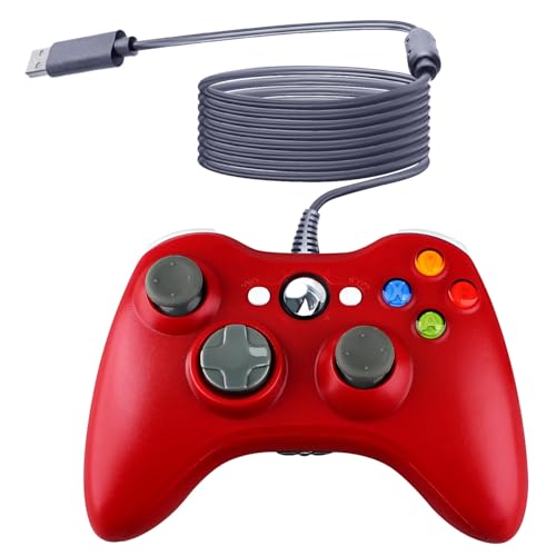 OSTENT Wired USB Controller Gamepad Joystick for Microsoft Xbox 360 Console Windows PC Laptop Computer Video Game Color Red