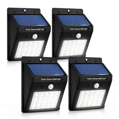 Kit 4 Arandelas Luminária Solar LED com Sensor de Presença Segurança | Luz Automática Externa Parede Jardim IP65 Resistente à Água Premium