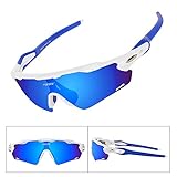 Batfox Polarized Sports Sunglasses Glasses for Running Cycling Baseball Fishing Outdoor Men Women Youth Interchangeable Lenses Tr90 Unbreakable Frame 100% UV Protection(Blue, F-868)