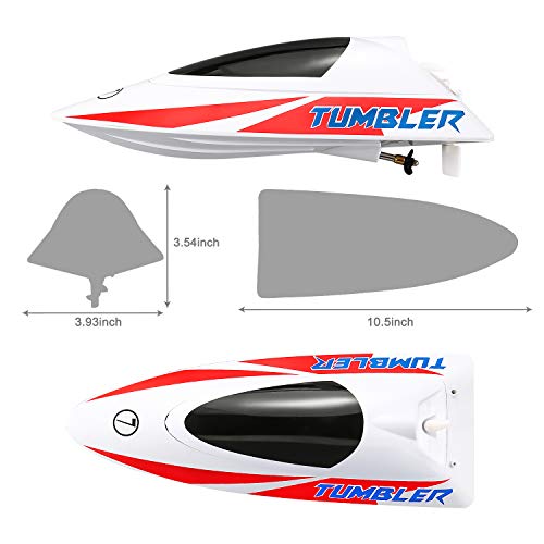 FUNTECH RC Boat High Speed 30km/h Pool Racing - 10.5 inch 2.4 GHz Remote Control Boat with Self-righting Auto Roll Back - Best Gifts for Kids&Adults, Boys& Girls - White - Thumbnail 5