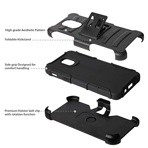 Galaxy J3 Achieve Case, J3 2018 (J337), J3 Prime 2/J3 Emerge 2018/J3 Eclipse 2/J3 Express Prime/Amp Prime 3/J3 Star Case, Hybrid Armor Black with Belt Clip Holster - Collage Surf Board